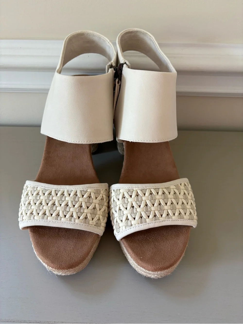 Toms Cream Woven Espadrille Wedge Sandals with Ankle Cuff